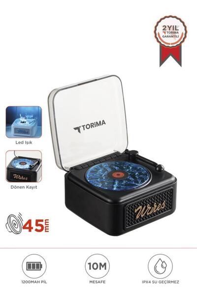 Torima D61 Siyah Nostalji Plak Görünüm Dekor Waves BT Işıklı Müzik Çalar Saat...