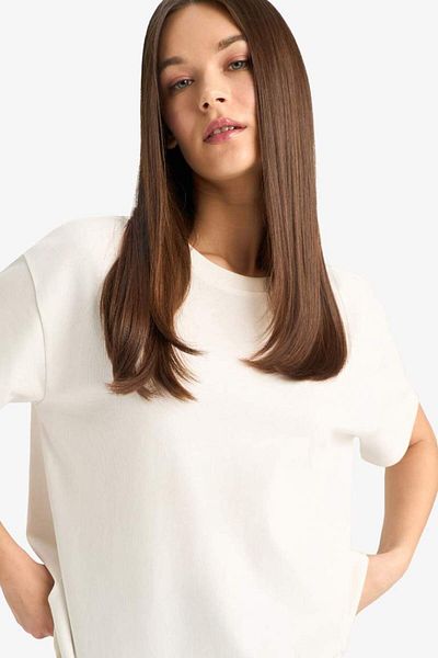 DeFacto New Season Oversize Wide Fit Crew Neck Basic Plain White Short Sleeve T-Shirt