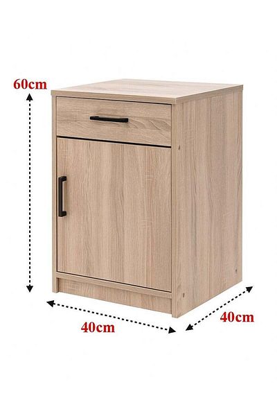 Generic Wooden Side Cabinet with Drawer and Door, Size 60×40×40 cm - Modern Bedside Table, Storage Organiz