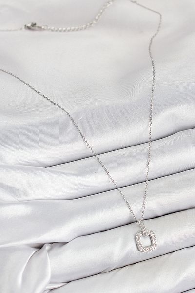 Skygo Brass Zircon Stone Square Model Silver Color Women's Necklace - Tj-Bko10409