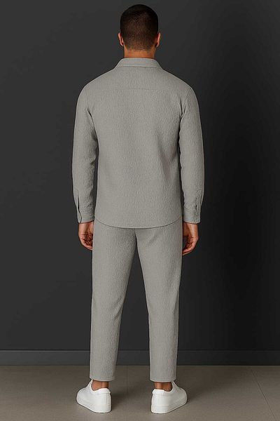 DWN WEAR Bürümcük Crinkle Fabric Summer Lycra Unisex Women's Men's Long Sleeve Shirt Tracksuit Set