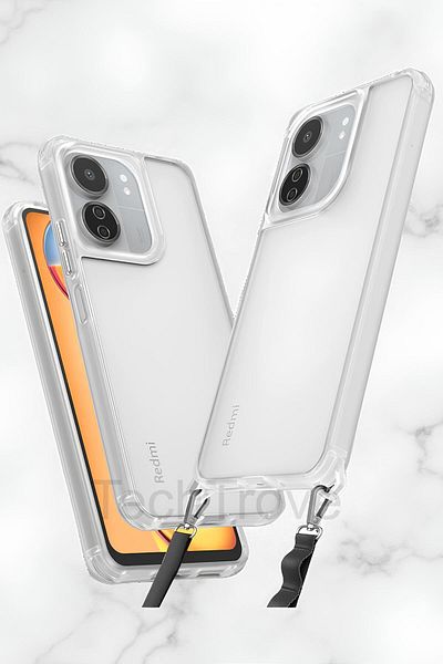 TechTrove حافظة Poco C65 مع حماية للكاميرا وغطاء خلفي شفاف مع حامل حزام