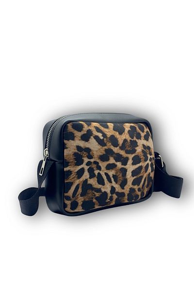 Bersia Geantă de mână și geantă de umăr pentru femei, cu model de leopard galben, cu curele încrucișate, cu fermoar, curea reglabilă
