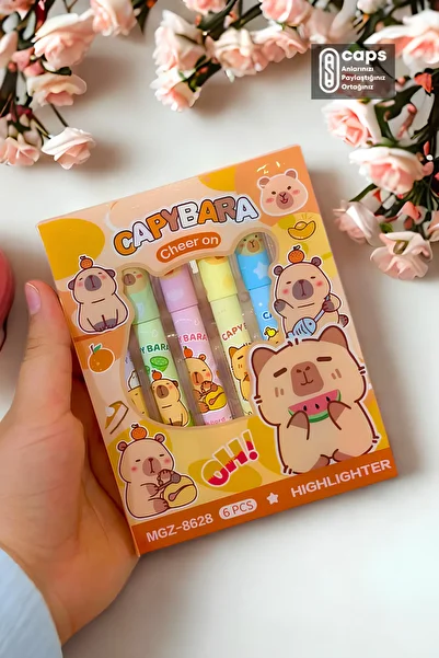 caps anlarınızı paylaştığınız ortağınız Cute Capybara Characters 6 Pieces Pastel Bright Highlighter Set - Capybara Pen