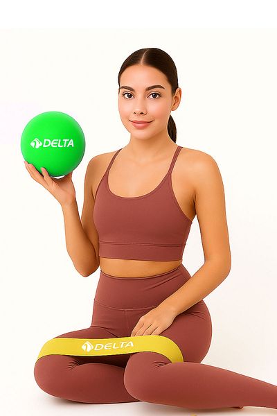 Delta 20 cm Mini Balance Ball and Aerobic Loop Band Pilates Set Squat Yoga Equipment Green-Yellow