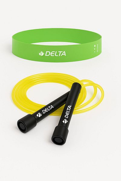 Delta Jump Rope + Light Aerobic Loop Resistance Band – Home Sports, Cardio and Fitness Pilates Set