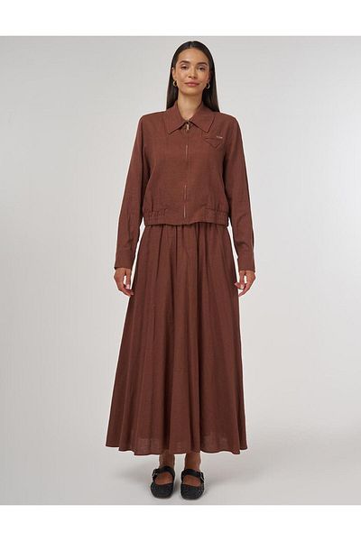 Kayra Linen Viscose Skirt Suit Brown