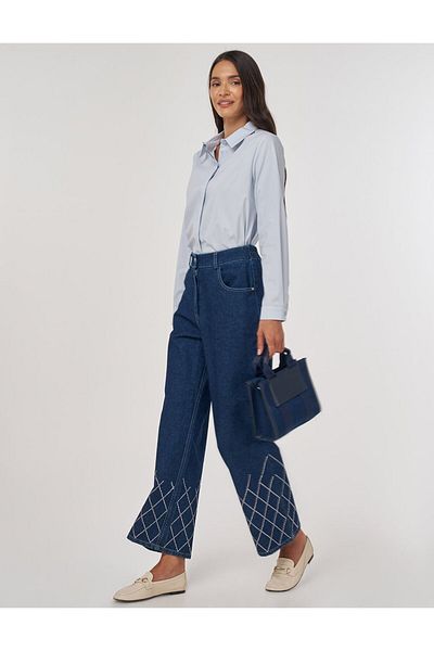 KYR Embroidered Leg Denim Trousers Navy Blue