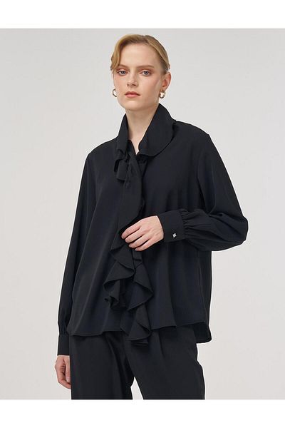 Kayra Flounced Stylish Blouse Black