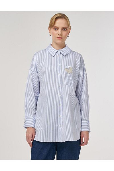Kayra Pearl Detailed Cotton Blouse Optical White