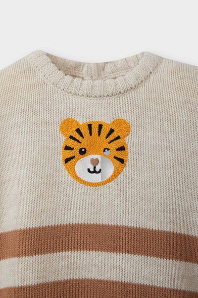 DeFacto Baby Boy Crew Neck Tiger Printed Striped Sweater F2582A525Au