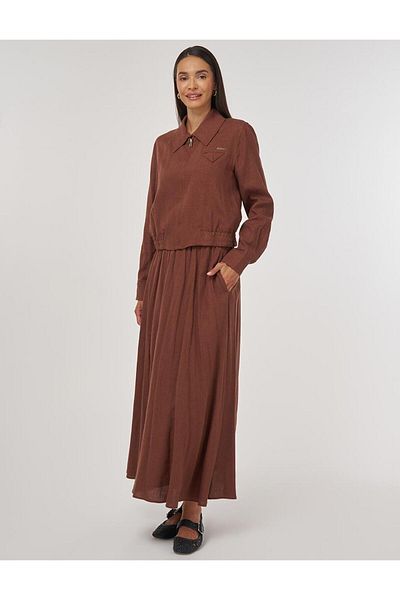 Kayra Linen Viscose Skirt Suit Brown