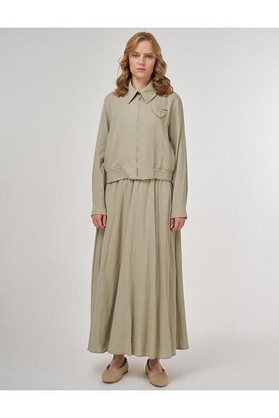 Kayra Linen Viscose Skirt Suit Mildew Green