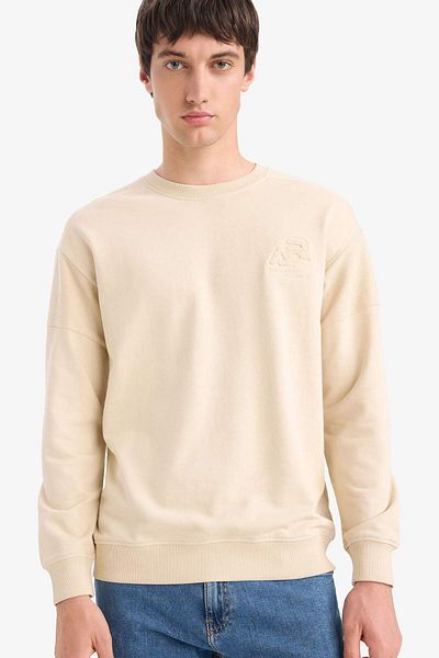 DeFacto Boxy Fit Relaxed Cut Crew Neck Button Sweatshirt F0118Ax25Au