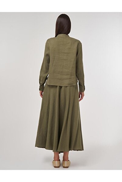Kayra 100% Linen Skirt Suit Khaki