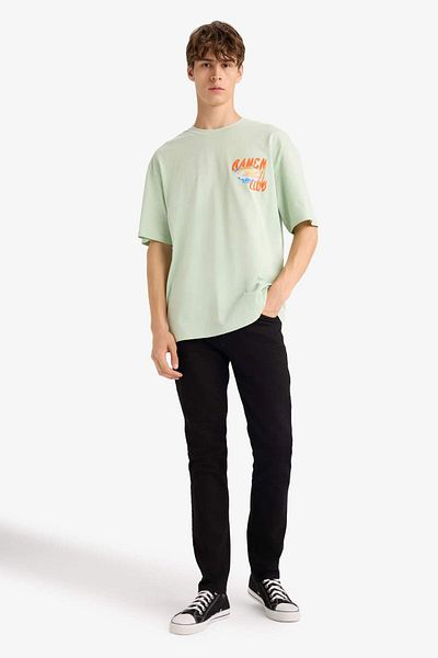 DeFacto Boxy Fit Crew Neck Back Printed Short Sleeve T-Shirt F8569Ax25Hs