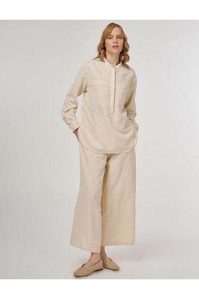 Kayra Hotfix Printed Modal Double Suit Cream
