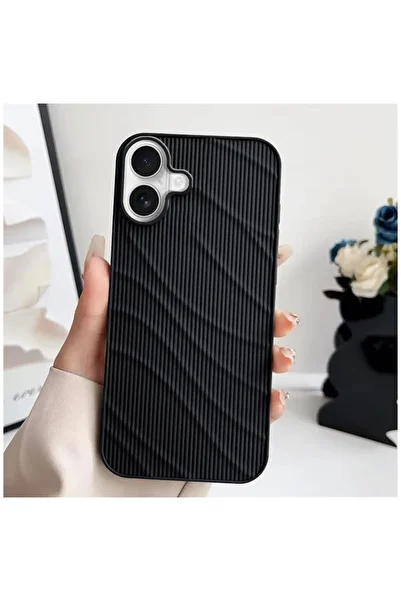 Pro Aksesuar Apple iPhone 16 Plus Compatible Case Line Striped Silicone Case Black