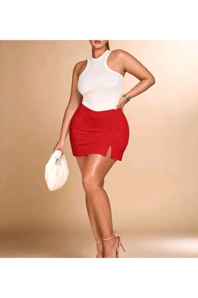 CARABO MODA talie înaltă o singură fustă mini cu fantă
