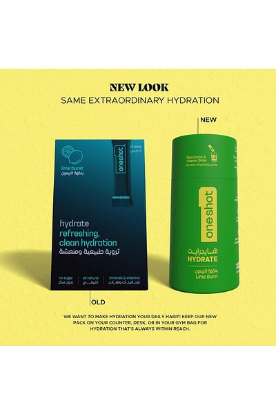 One Shot oneshot Hydrate Lime Burst | No Sugar, Junk, or Aftertaste | 6 Electrolytes + 4 Vitamins + Zinc | 14