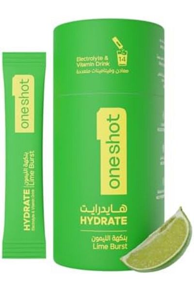 One Shot oneshot Hydrate Lime Burst | No Sugar, Junk, or Aftertaste | 6 Electrolytes + 4 Vitamins + Zinc | 14