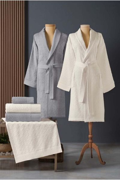 CEKAVE Bamboo Bathrobe Set Lisse Coin Ivory
