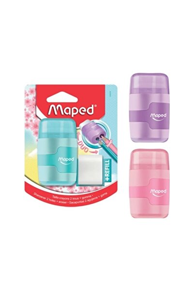 Maped Connect Çift Delikli Silgili Kalemtraş - Pastel Blister (Karışık Renk1 ...