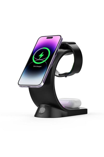 VENTLEX 3 in 1 RGB Wireless Charger Type Charging Station for Phone, Watch and Headphones, Fast Charge 15W Black