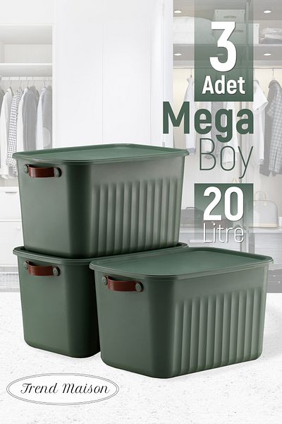 Trend Maison Decorative Storage Box, Multi-Purpose Organizer, Bathroom Kitchen Organizer, Box with Lid, Green 3-Piece