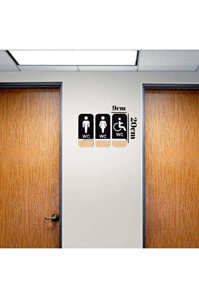 HippoDeco Ahşap Gold/Gümüş Pleksi Ayna WC Kapı Tabelası – Bay Engelli Tuvalet İşareti (9x20 cm)