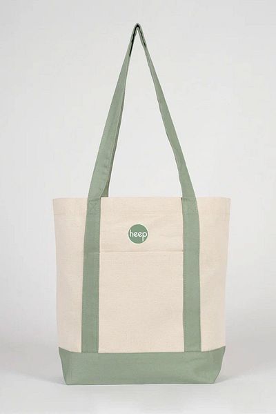 heep Mint Green Canvas Tote Bag with Pockets