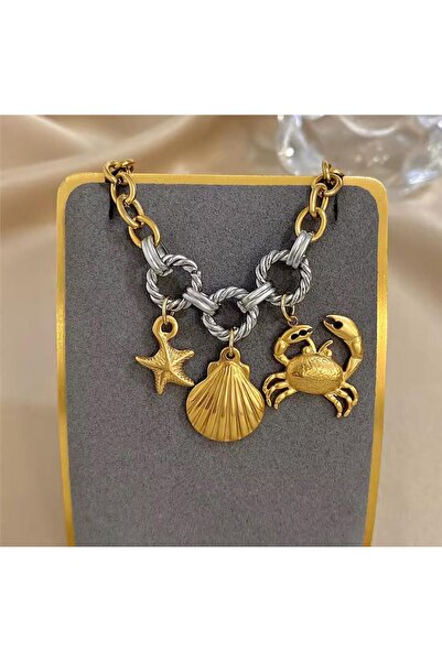 Pelin Aksesuar Steel Bracelet with Crab, Mussel and Starfish Figures