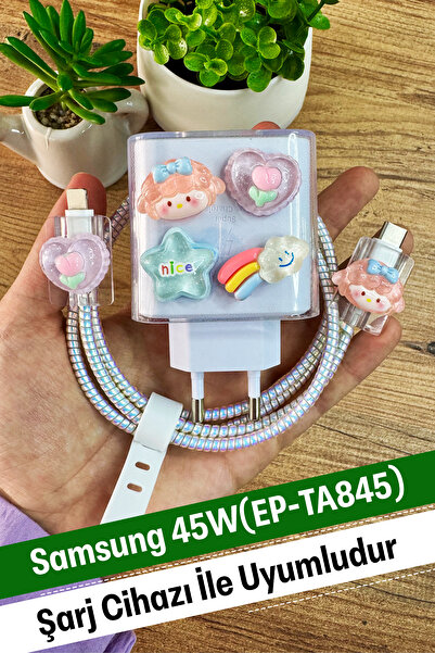 WANNA PROTECT Samsung 45W (EP-TA845) Uyumlu Şeffaf Şarj Başlığı Koruma Kablo ...