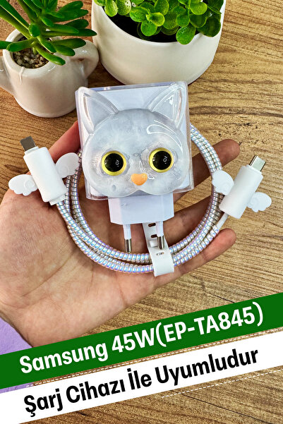WANNA PROTECT Samsung 45W (EP-TA845) Uyumlu Şeffaf Şarj Başlığı Koruma Kablo ...