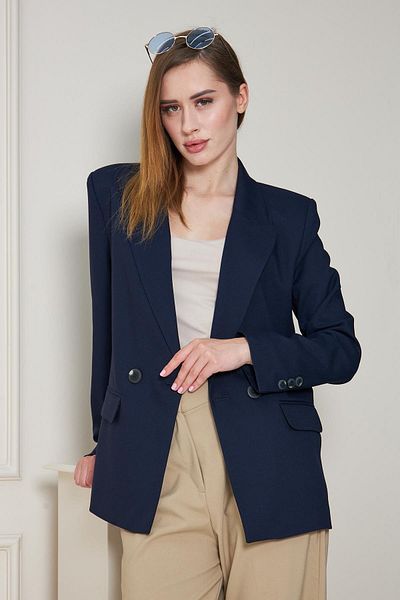 LOVELF 2 Button Double Breasted Polyviscose Jacket Navy Blue