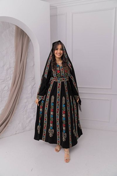 AFandina Luxurious embroidered jalabiya with scarf A-3406