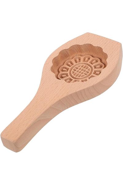 Generic Wooden Moon Cake Mould – Floral Design, 22cm
