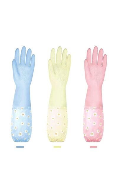 Generic LENG KE 3 أزواج من قفازات تنظيف الأطباق، قابلة لإعادة الاستخدام من ال...