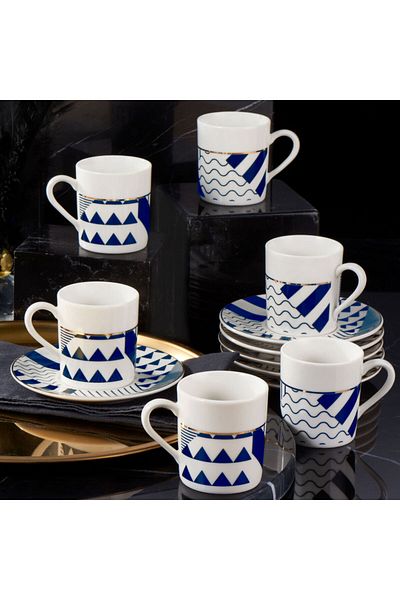 Güral Porselen Güral Porselen Camelia 12 Piece Coffee Set for 6 People Navy Blue 62501