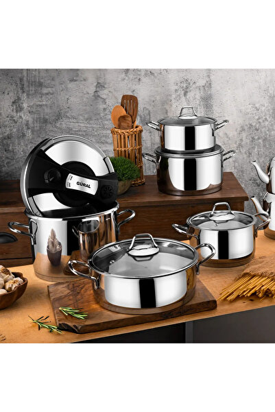 Güral Porselen Gural Porcelain 18 Piece Steel Cookware Set with Metal Handles