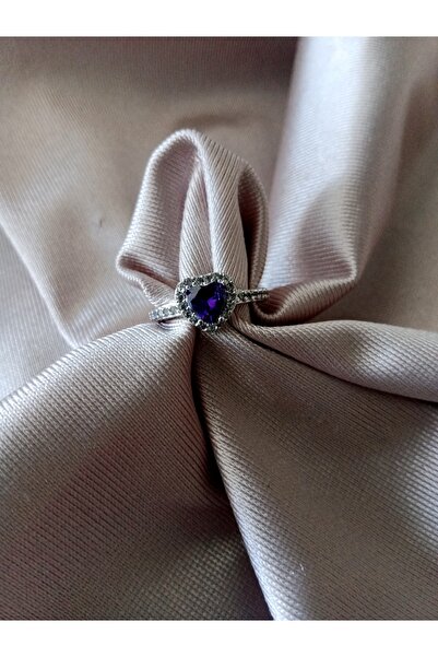 Pervin Ablacım Silver Purple Heart with Stone Adjustable Ring