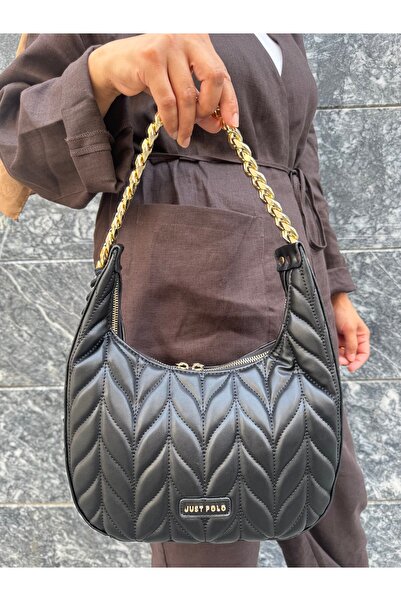 Just Polo Women's Quilted Gold Chain Shoulder Bag