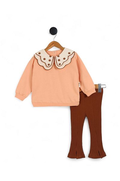 Ege Bebek Girl's Seasonal Double Collar Detailed Ribbed Tights 2-3-4-5-6 Years Old Stylish Bottom Top Set