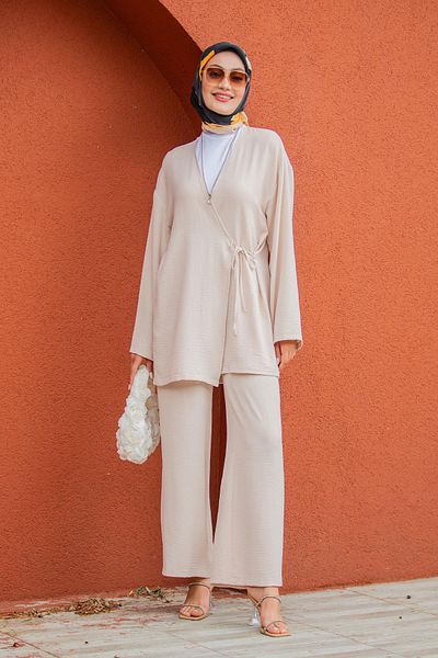 Tesettür Çarşım Beren Aerobin Kimono Suit-Beige