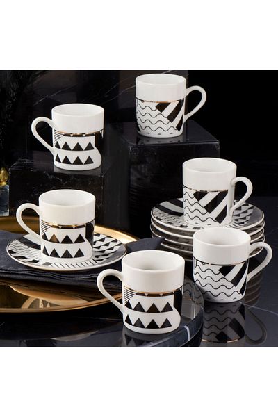 Güral Porselen Güral Porcelain Camelia 12 Piece Coffee Set for 6 People Black 62501
