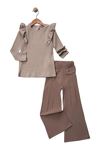 Celira Set pentru fetiță Bej Taş cu imprimeu tricotaj cu striații