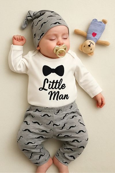 BEBENAZ Little Man Long Sleeve Badili Style Beret Seasonal 3 Piece Set