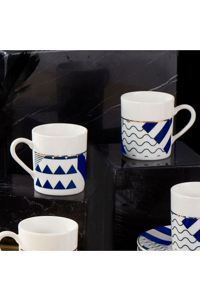 Güral Porselen Güral Porselen Camelia 12 Piece Coffee Set for 6 People Navy Blue 62501