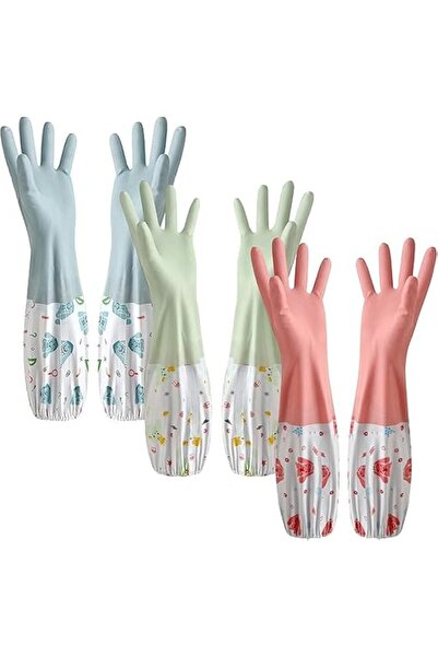 Generic 3 Pairs of Rubber Cleaning Gloves with 2 Pieces of Cleaning Cotton, N...