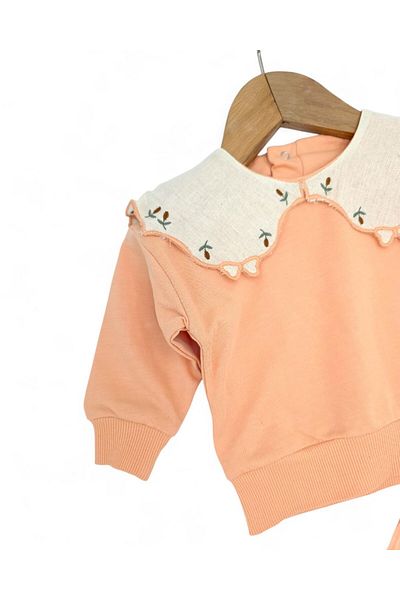 Ege Bebek Baby Girl Baby Collar Orange Spanish Leg Flannel Leggings 6-9-12-18-24 Months Stylish Set